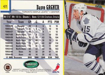 1995-96 Parkhurst International - Emerald Ice #471 Dave Gagner Back