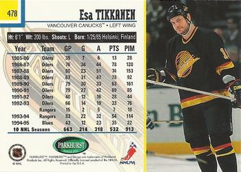 1995-96 Parkhurst International - Emerald Ice #478 Esa Tikkanen Back