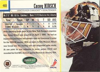 1995-96 Parkhurst International - Emerald Ice #483 Corey Hirsch Back