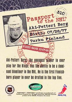 1995-96 Parkhurst International - Emerald Ice #510 Aki-Petteri Berg Back