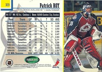 1995-96 Parkhurst International - Emerald Ice #323 Patrick Roy Back