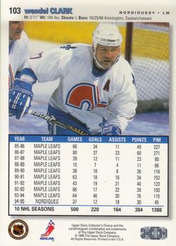 1995-96 Collector's Choice - Player's Club #103 Wendel Clark Back