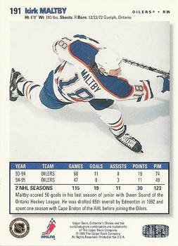 1995-96 Collector's Choice - Player's Club #191 Kirk Maltby Back