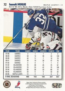 1995-96 Collector's Choice - Player's Club #72 Benoit Hogue Back