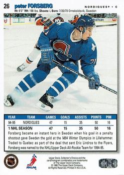 1995-96 Collector's Choice - Platinum Player's Club #26 Peter Forsberg Back