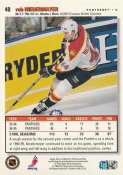 1995-96 Collector's Choice - Platinum Player's Club #40 Rob Niedermayer Back