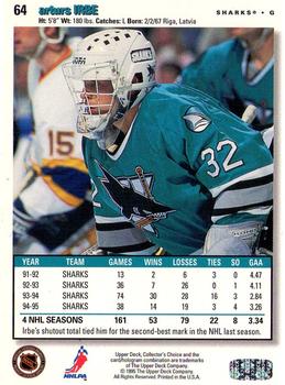1995-96 Collector's Choice - Platinum Player's Club #64 Arturs Irbe Back