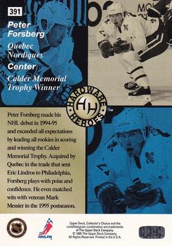 1995-96 Collector's Choice - Platinum Player's Club #391 Peter Forsberg Back