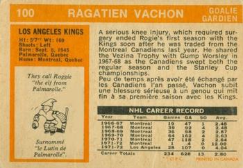 1972-73 O-Pee-Chee #100 Rogatien Vachon Back