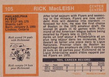 1972-73 O-Pee-Chee #105 Rick MacLeish Back