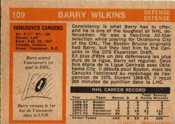 1972-73 O-Pee-Chee #109 Barry Wilkins Back
