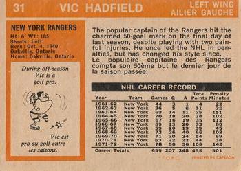 1972-73 O-Pee-Chee #31 Vic Hadfield Back