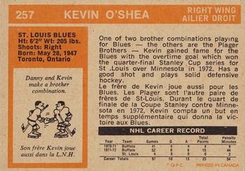 1972-73 O-Pee-Chee #257 Kevin O'Shea Back
