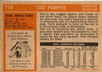 1972-73 O-Pee-Chee #118 Ted Harris Back