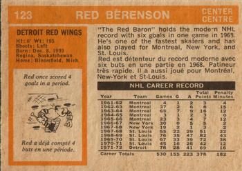 1972-73 O-Pee-Chee #123 Red Berenson Back