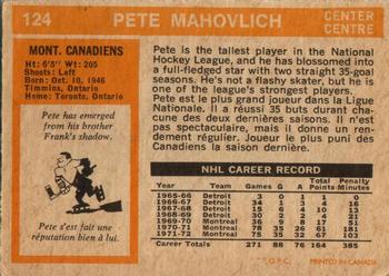 1972-73 O-Pee-Chee #124 Pete Mahovlich Back