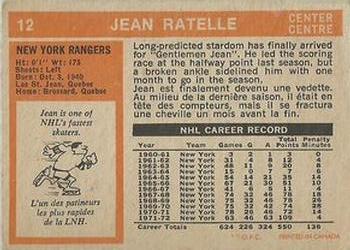 1972-73 O-Pee-Chee #12 Jean Ratelle Back