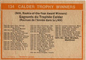 1972-73 O-Pee-Chee #134 Calder Trophy Back