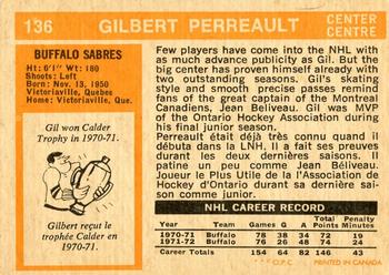 1972-73 O-Pee-Chee #136 Gilbert Perreault Back
