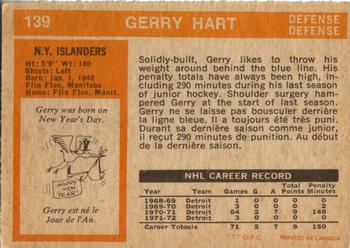 1972-73 O-Pee-Chee #139 Gerry Hart Back