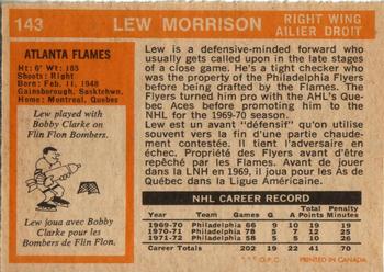 1972-73 O-Pee-Chee #143 Lew Morrison Back