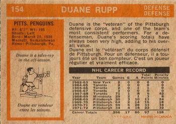 1972-73 O-Pee-Chee #154 Duane Rupp Back