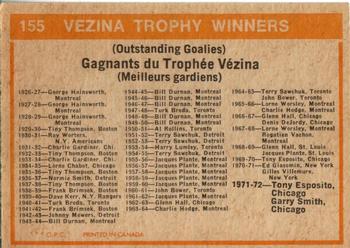 1972-73 O-Pee-Chee #155 Vezina Trophy Back