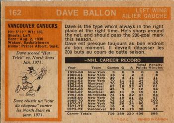1972-73 O-Pee-Chee #162 Dave Balon Back