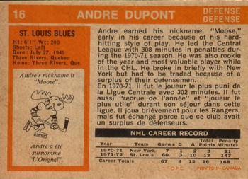 1972-73 O-Pee-Chee #16 Andre Dupont Back