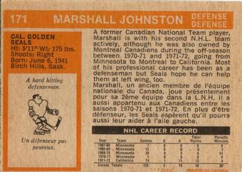 1972-73 O-Pee-Chee #171 Marshall Johnston Back