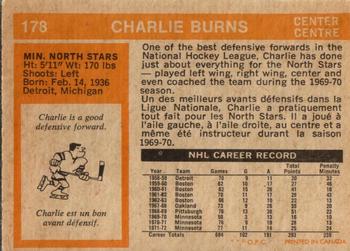 1972-73 O-Pee-Chee #178 Charlie Burns Back