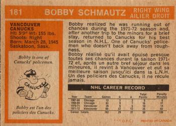 1972-73 O-Pee-Chee #181 Bobby Schmautz Back