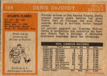 1972-73 O-Pee-Chee #184 Denis DeJordy Back