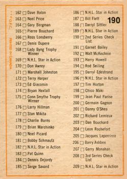 1972-73 O-Pee-Chee #190 2nd Series Checklist: 111-209 Back