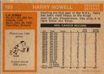 1972-73 O-Pee-Chee #193 Harry Howell Back