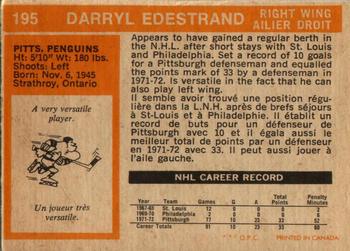 1972-73 O-Pee-Chee #195 Darryl Edestrand Back