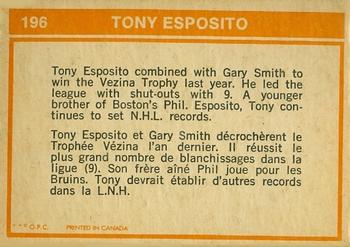 1972-73 O-Pee-Chee #196 Tony Esposito Back