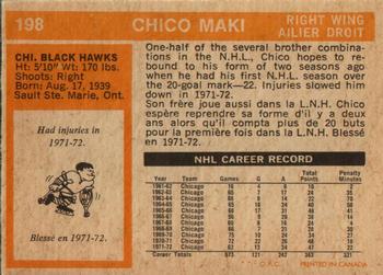 1972-73 O-Pee-Chee #198 Chico Maki Back