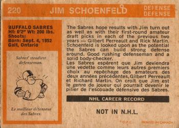1972-73 O-Pee-Chee #220 Jim Schoenfeld Back