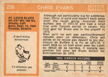 1972-73 O-Pee-Chee #236 Chris Evans Back