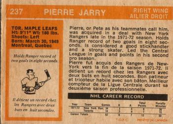 1972-73 O-Pee-Chee #237 Pierre Jarry Back
