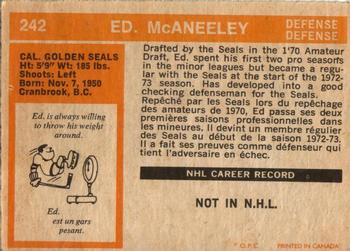 1972-73 O-Pee-Chee #242 Ted McAneeley Back