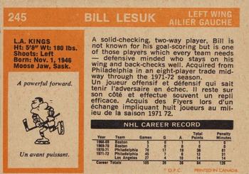 1972-73 O-Pee-Chee #245 Bill Lesuk Back