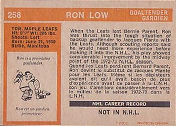 1972-73 O-Pee-Chee #258 Ron Low Back