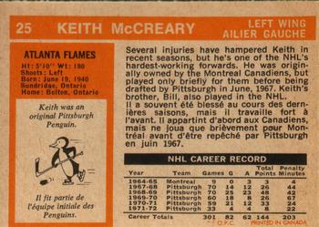 1972-73 O-Pee-Chee #25 Keith McCreary Back