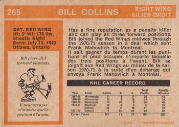 1972-73 O-Pee-Chee #265 Bill Collins Back