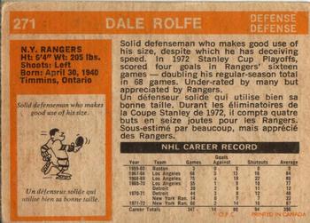 1972-73 O-Pee-Chee #271 Dale Rolfe Back