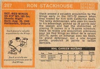 1972-73 O-Pee-Chee #287 Ron Stackhouse Back