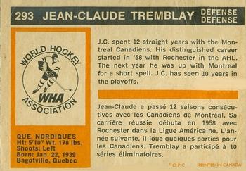1972-73 O-Pee-Chee #293 Jean-Claude Tremblay Back