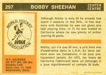 1972-73 O-Pee-Chee #297 Bobby Sheehan Back